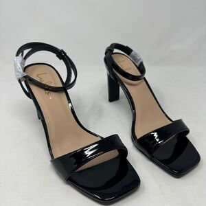 Lulu’s Black Patent Kaylena Ankle Strap Open toe Heeled Sandal Women’s 8.5 NEW